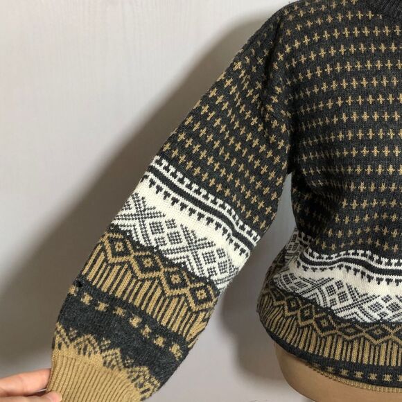 Esprit Sweater Womens Medium Gray Tan Soft Wool Blend Grandpa Geometric - Picture 3 of 12